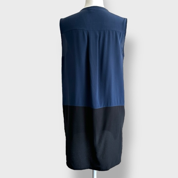 VINCE Tunic Blouse Womens Medium Navy Blue Black 100% Silk Colorblock Sleeveless - Picture 4 of 12